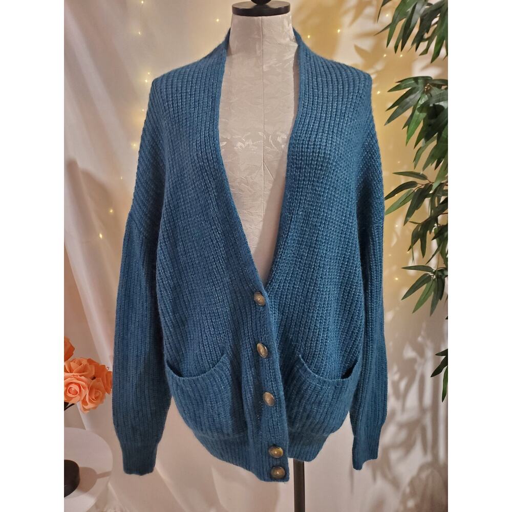 Moda International Wool Kid Mohair Knit Button Cardigan Sweater Womens Size L